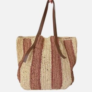 J. Jill Tan and Brown Striped Tote Bag